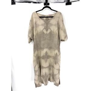 Love To Love You Linen Tie Dye Midi Dress Beige Taupe Oversized Short Sleeve